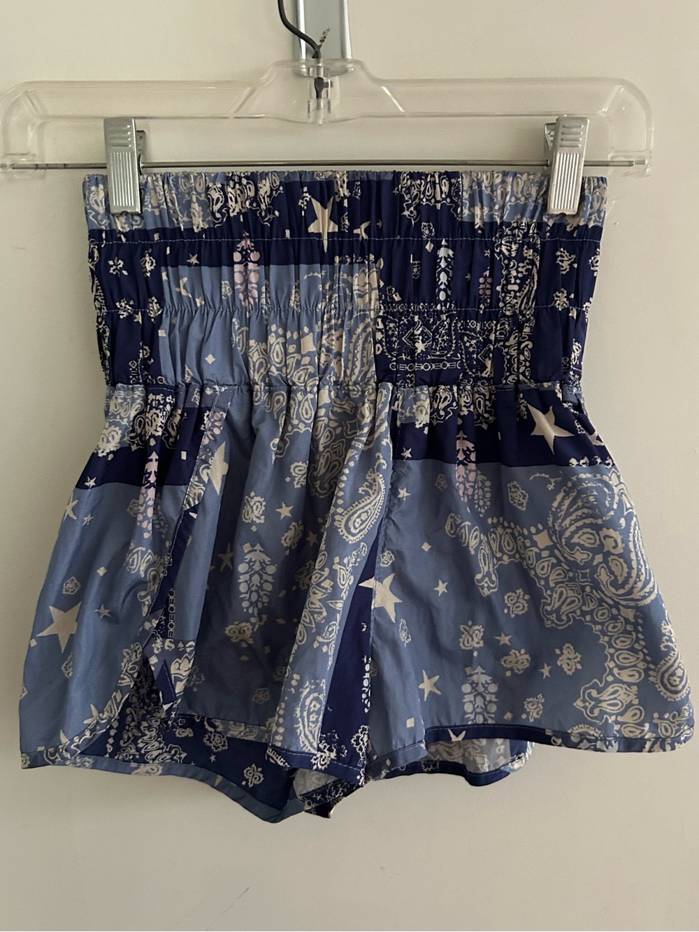 Free People Navy & Light Blue Bandana Print Elastic Waist Skort Shorts